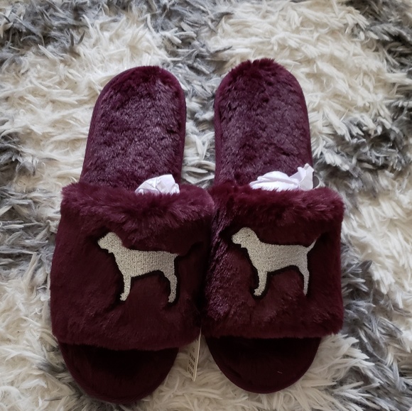 Shoes - PINK fur slippers L